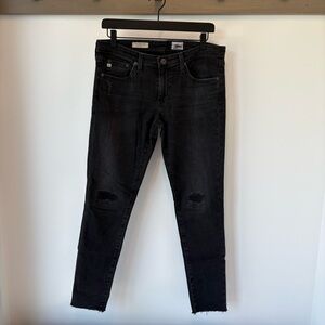 AG The Legging Super Skinny Ankle Jeans Black Distressed Size 29